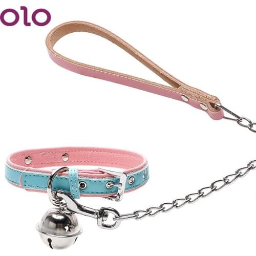 OLO Dog Bells Neck Belt PU Leather Slave Collar SM Bondage Slave Restraints for Women Bondage Restraints Sex Toys for Couples
