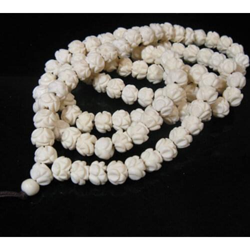 Wholesale 108PCS Tibet White Yak Bone Carved Padma Lotus Prayer Mala Loose Beads 8/10/12/14mm TSB0321