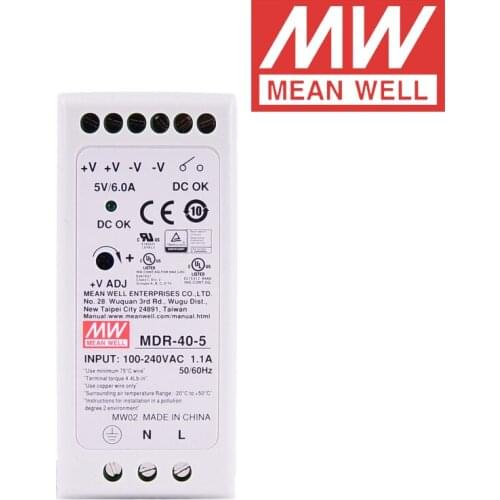 Original Mean Well MDR-40-5 DC 5V 6A 30W meanwell Single Output Industrial DIN Rail Power Supply