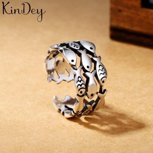 Punk Vintage Silver Color Fish Rings For Women Men Engagement Rings Girls Party Gifts Anillos