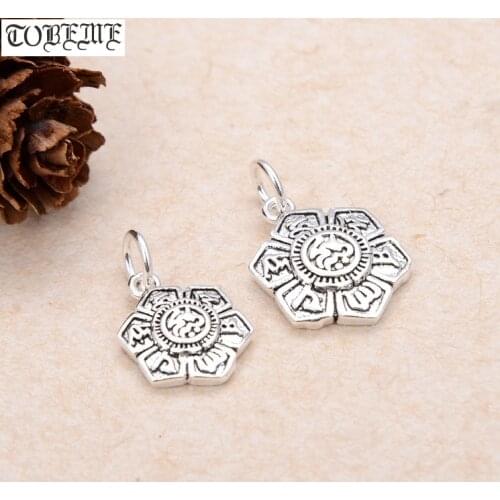 100% 925 Silver Tibetan Six Words Charmd 925 Sterling Buddhist Kuan OM Mantra Charms Good Luck Charm Pendant DIY Jewelry