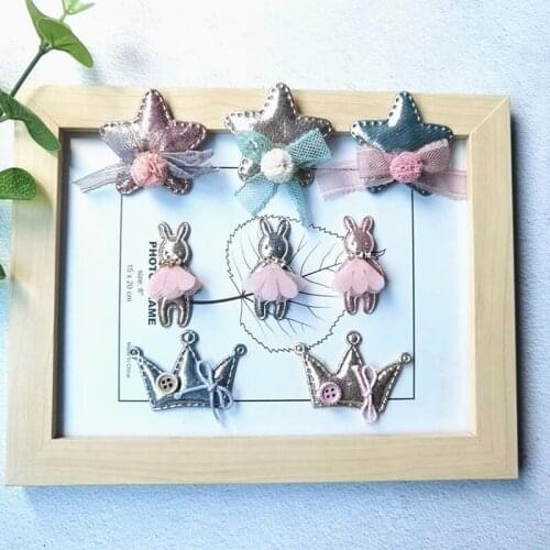 Sew on 20pcs/lot powder shiny star crown with lace ball Padded Patches Appliques For Clothes Sewing Supplies Decoration