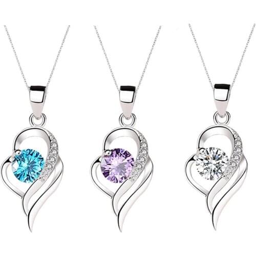 Luxury Ladies Necklace 925 Sliver Top Class Lady Fashion Heart Pendant Necklace Crystal Jewelry Girls Women Jewelry