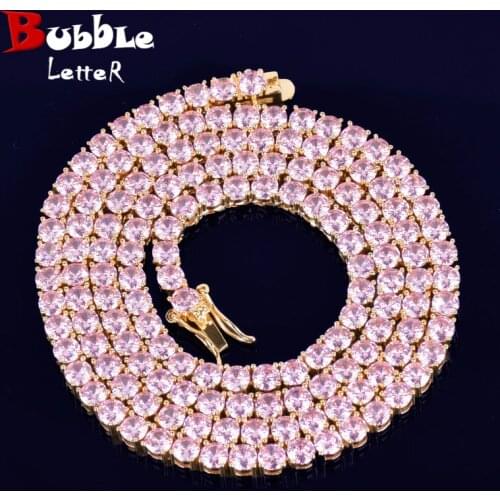 Bling Pink Color Zircon 1 Row Tennis Chain Necklace Hip hop Jewelry Copper Material Mens Women Necklace Link 4mm
