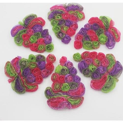 10pcs 2.5" Unique Print Chiffon Apple Strawberry Flower Applique For Baby Girls Headband Hair Clothes Sewing Accessories