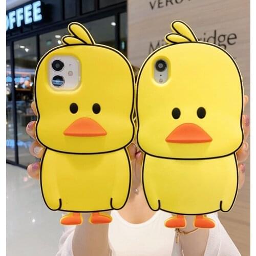 Lovely 3D Cartoon Duck Silicone Phone Case for IPhone 7 8plus 11 Pro X Xr XS Max SE Anti Drop Silicone Rubber Cute Girls Cover