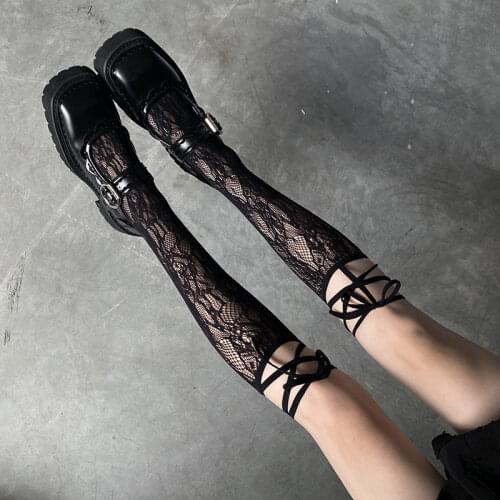 Street Split Toe Socks Strappy Lace Fishnet Stockings Cool Girl Knee Socks Japanese Lolita Jk Long Socks Knee High Socks