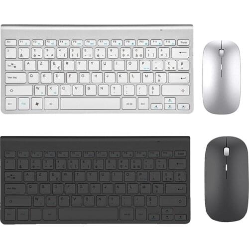 Wireless French Keyboard Mouse Ultra Slim Multimedia Keyboard Mouse Combo Low Noise for Laptop Desktop Windows Smart TV