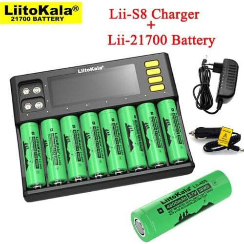 LiitoKala Lii-S8 Battery Charger for 3.7V 18650 Li-ion 1.2V AA NiMH 3.2V Li-FePO4 + Lii-48S 21700 4800mAh Rechargeable batteries
