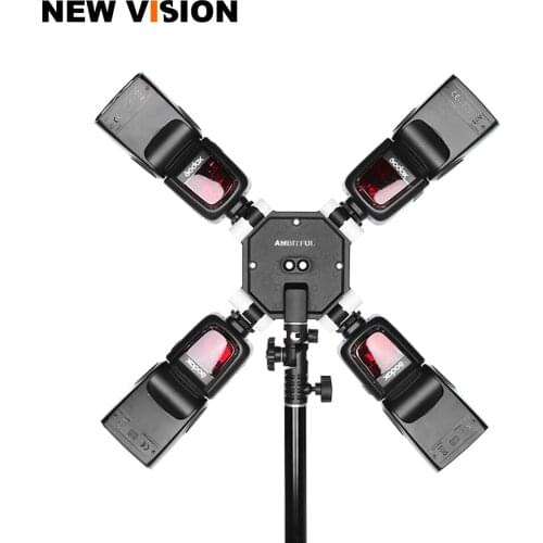 Flexible Universal 4-Way Hot Shoe Speedlight Flash Holder Bracket Adapter with 2 Umbrella Holder for Godox Canon Nikon Speedlite