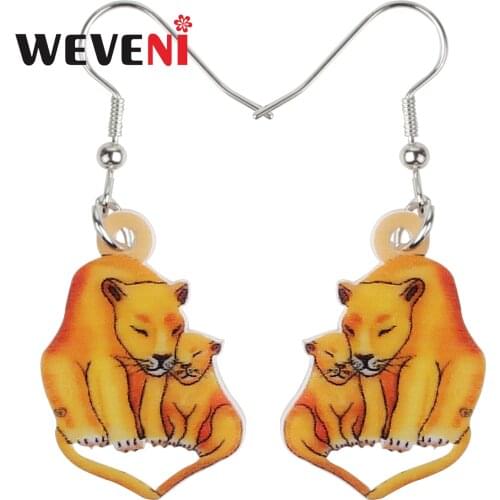 WEVENI Mothers Day Acrylic Sweet Baby Lion Earrings Big Long Drop Dangle Fashion Gifts Party Jewelry Charms For Women Girls
