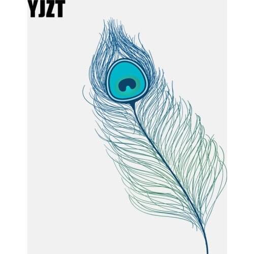 YJZT 9.2CM*15.2CM Ice Crystal Blue Peacock Feather PVC High Quality Car Sticker 11-01452