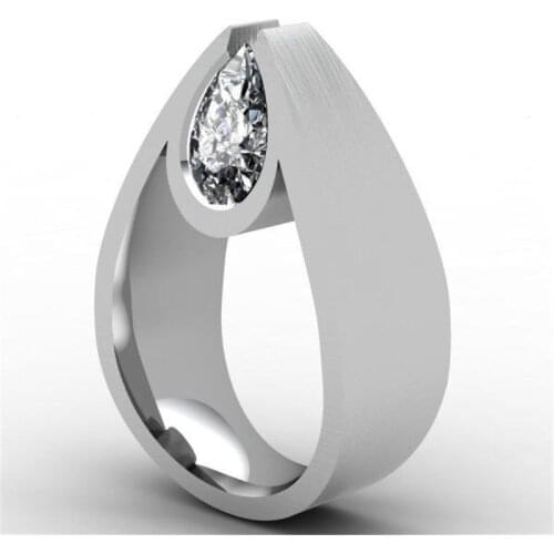 VAGZEB Female Water Drop Wedding Ring Fashion Silver Color Crystal White Bridal Jewelry Promise Rings For Women