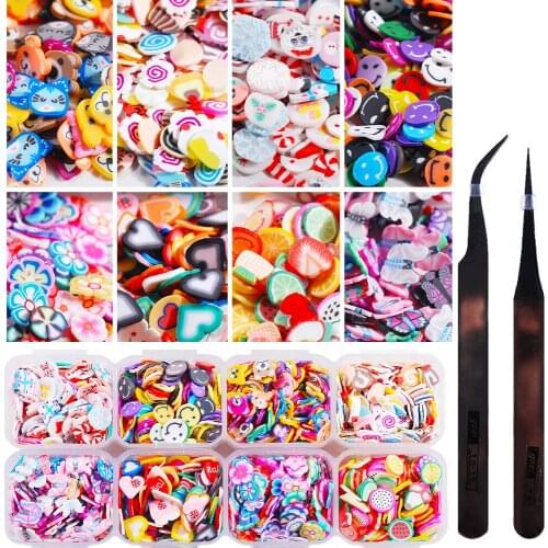 1 Set 8 Cute Cartoon/Flower/Fruit Shapes/Butterfly Slices Slicing 3D Manicure Sticker Decoration Tips,Gift The 2 Tweezers