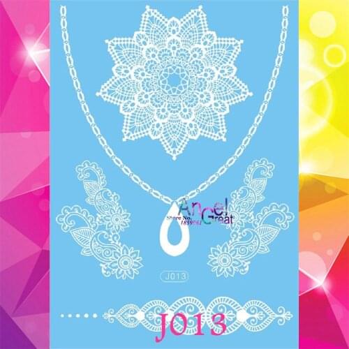 1PC White Ink Henna Indian SunFlower Temporary Tattoo Sticker Women Brides AJ013 White Bracelet Design Waterproof Tattoo Choker