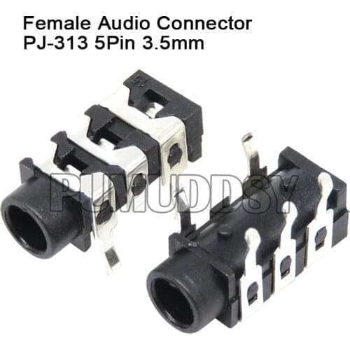 10PCS PJ-313 PJ313 DIP 5Pin 3.5mm Female Audio Connector Stereo Black Headphone Jack pumuddsy