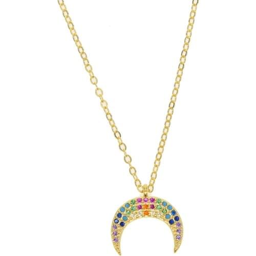 2021 Delicate Fine 925 Sterling Silver Charm Crescent Moon Pendant For Sexy Women Jewelry Rainbow Cz Thin Chain Choker Necklaces