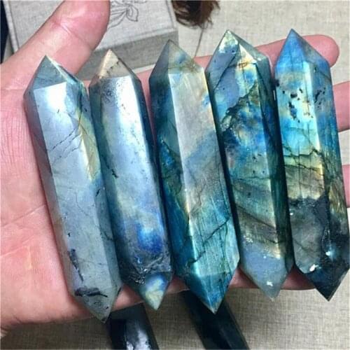 5Pcs 100% Nice Natural Labradorite Crystal Polished Double Terminated Point Healing As Gift Home Decoration Stone