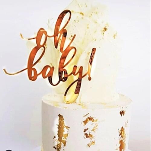 INS New OH Baby Happy Birthday Cake Topper Rose Gold Acrylic Wedding Cupcake Topper for Kids Birthday Party Cake Decorations