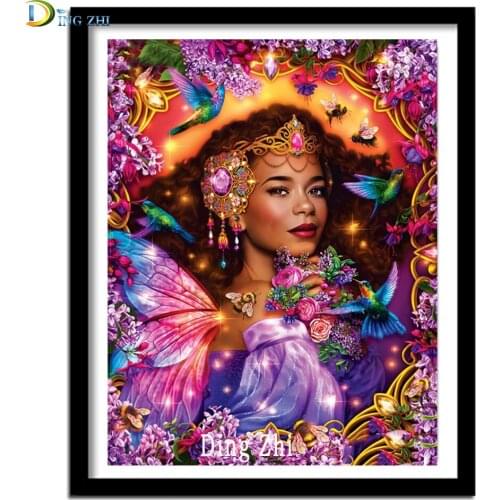 Full Square Round Drill Woman Diamond Painting Embroidery Fantasy Hummingbird,Flower Queen Rhinestone Mosaic Cross Stitch Gift