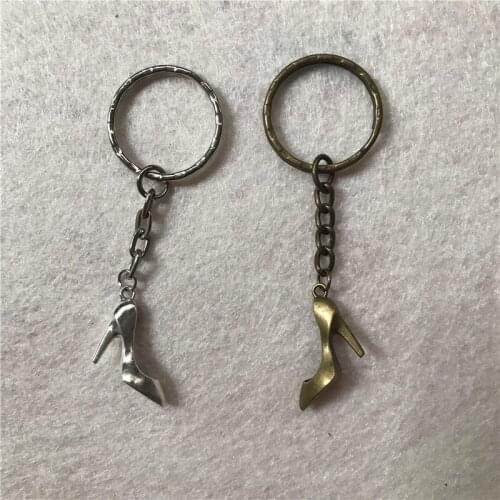 Antique bronze metal alloy High-heeled shoes keychain vintage silver plated high heel key chain ring jewelry gift for women