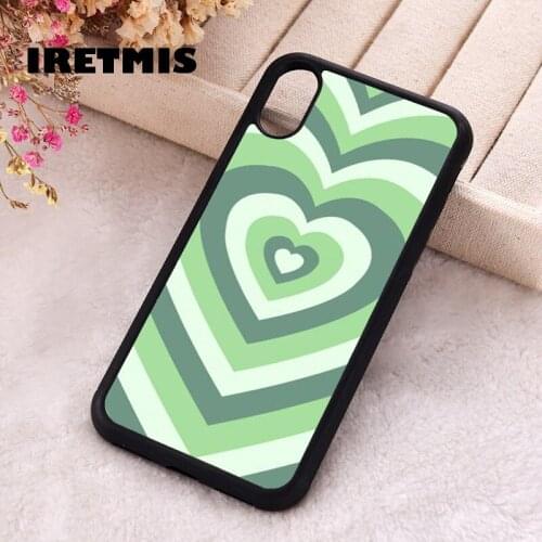 Iretmis 5 5S SE 2020 Phone Cover Case for iPhone 6 6S 7 8 Plus X Xs XR 11 12 Mini Pro Max Rubber Silicone Green love heart
