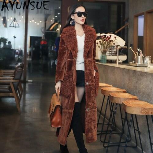 Double Faced Real Fur Coat Female Natural Sheep Shearling Fur Coats Winter Jacket Women Long Genuine Leather Jacket AR17D17203D