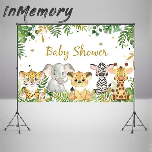 Baby Shower Photography Background Safari Animlas Lion Elephant zibra Giraffe Boy 1st Birthday Backdrop for Photo Studio banner