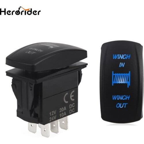 Herorider 12V 24V Winch In Winch Out Rocker Switch (ON) -OFF- (ON) 7 Pin Laser Blue Momentary Rocker Toggle Switch Led Blue