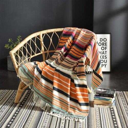 130*170cm Nordic Ins Strip Corrugated Fringed Model House Decorative Tapestry Thread Sofa Blanket Sleeping Rugs Vintage