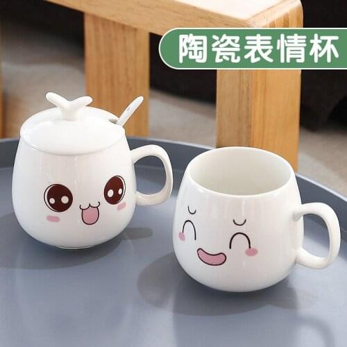 Ceramic mug woman man coffee cup cute cartoon cup with spoon drinking cup cereal cup milk cup porcelain cup