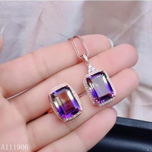 KJJEAXCMY boutique jewelry 925 sterling silver inlaid amethyst gemstone female ring necklace pendant new big ring facesdwey