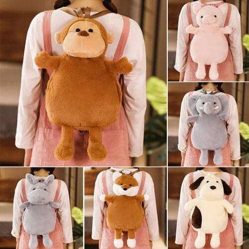 KUY Hot New Nice Huggable Cute Cartoon Animal Shape Plush Backpacks Boy Toys Girls Toys Dog Elephant Monkey school Backpack Toys
