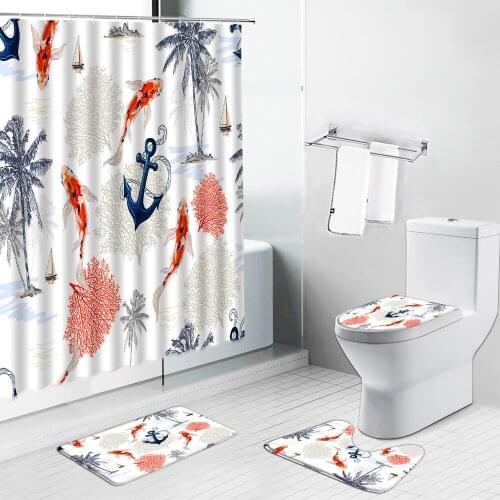 Landscape Shower Curtains Bath Mat Non-slip Rugs Chinese Style Flowers And Birds Scenery Toilet Carpet Bathroom Decor Screen Set