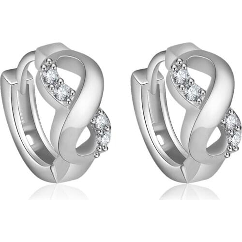 Hot Sale silver color Infinity Love 8 shaped Stud Earrings for Women Mosaic Zircon Earrings Jewelry pendientes oorbellen