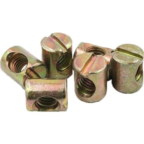 M5 M6 M8 Furniture Cross Hole Slotted Nut Carbon Steel Bed Bolt Barrel Nut Furniture Accessories Tools Parts
