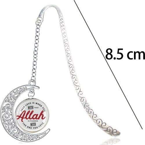 Muhammad Allah Metal Bookmark Islamic Muslims Allah Name Shahada One Pattern Half Moon Pendant For Reading Bless Note Book Mark