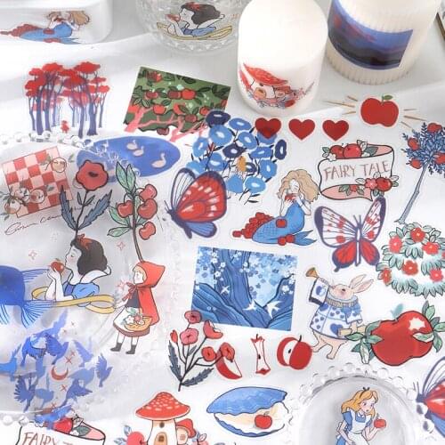 20 pcs Cute Cartoon Alice Fairy Tale PET Transparent Waterproof Stickers Bullet Journaling Accessories Patterns Deco Stickers