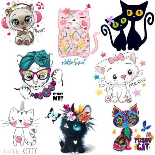 Cartoon Patch Cat Patch Iron On Transfers For Clothing Heat Transfer Vinyl Washable Sticker For Kid Clothing Applique On Clothes