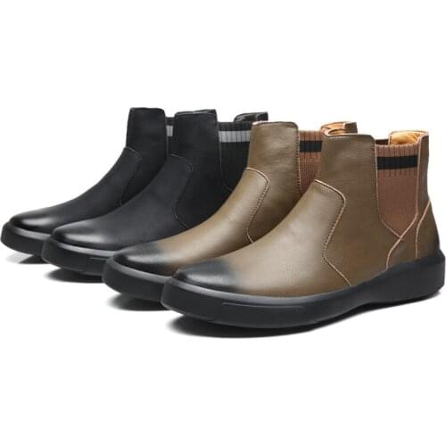 Male British Style Slip-On Wedding Dress Short Boot for Man Spring Winter Fur Mens Chelsea Boots Leather Casual Shoes