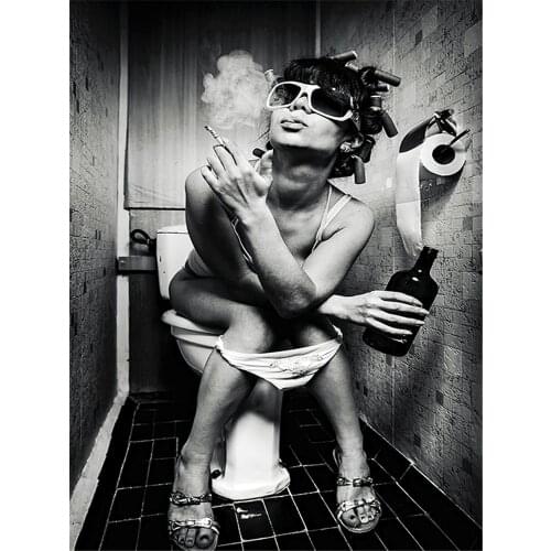 Sexy Woman Smoking Toilet Printed Canvas 11CT Cross Stitch Set DIY Embroidery DMC Threads Handmade Sewing Needlework Floss