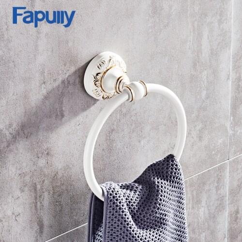 Fapully Wall Mount Bathroom Towel Ring Holder White and Black Towel Bar bathroom Towel Accessories Hardware G128-06W