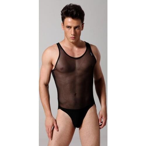 Free shipping!Mens gay underwear Mens sexy lingerie Net yarn jumpsuits mens super sexy hot conjoined