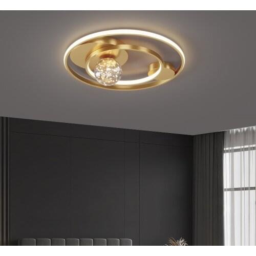 Nordic Luxury Luster Black Gold Round LED Ceiling Light with Glass Lamp Shade for Bedroom Living Dining Room Aisle Indoor Decor