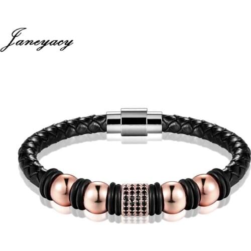 Janeyacy 2018 New Accessories Leather Bracelets Women Friend Fashion CZ Bracelets Mens Brands Zircon Bracelets Homens Pulsera