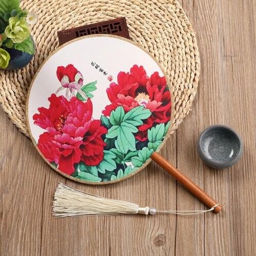 Single Side Silk Cloth Printing Round Fan Ancient Palace Fan Dance Fan