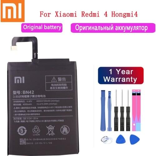 Xiao mi 100% Orginal BN42 4100mAh Battery For Xiaomi Hongmi Redmi 4 BN42 High Quality Phone Replacement Batteries+Free Tool