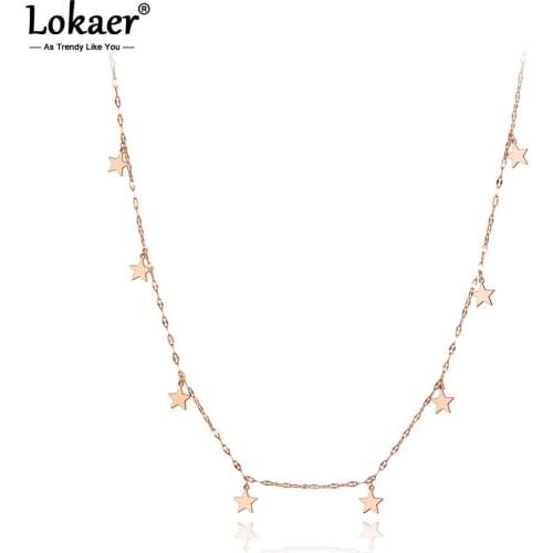 Lokaer Titanium Stainless Steel Rose Gold 8Pcs Star Charm Choker Necklaces Office Style Pendant Chain Necklace For Women N20124