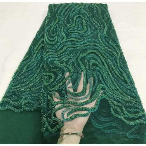 Luxury Handmade Beads Lace Fabric Best Quality For Women Dress ZDJYF324-1Green Embroidery French Tulle Lace Beaded Fabric Party