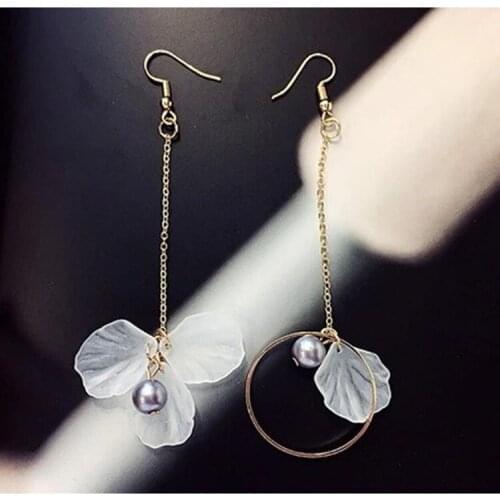 Ear hook new Korean fashion elegant long flower tassel earring individual character asymmetrical eardrop earrings for women